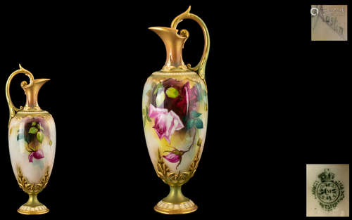 Royal Worcester - Signed and Hand Painted Ewer ' Roses ' Sti...