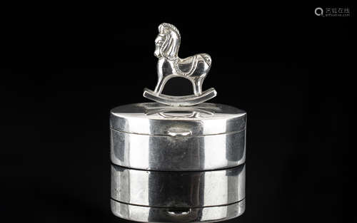 Novelty Silver Pill Box with a Rocking Horse to Top. Nice Qu...