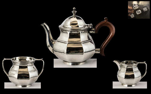 Mid Victorian Period 3 Piece Sterling Silver Bachelors Tea S...