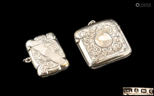 Antique Period Sterling Silver Vesta Case, Engraved Floral D...