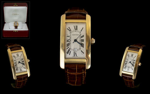 Cartier - Tank Americaine 18ct Gold Automatic Wrist Watch. W...