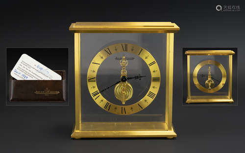 Jaeger-le-Coultre Ionic Gilt Metal Baguette Skeleton Clock, ...