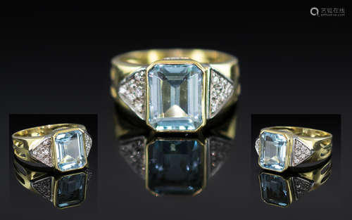 18ct Yellow Gold - Excellent Quality Aquamarine and Diamond ...