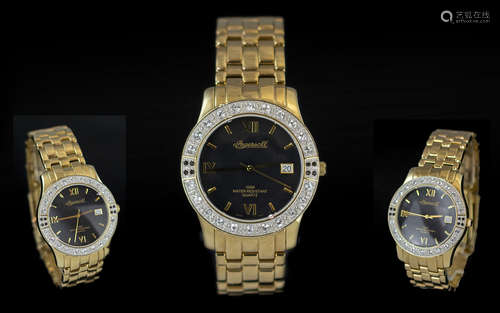 Ingersoll - Swiss Made Gents Gold on Steel Diamond Set Wrist...