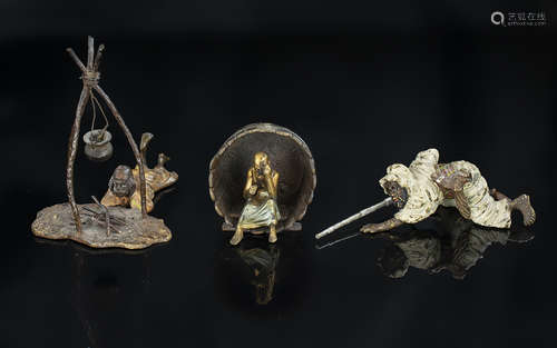 Antique Period Austrian Small Collection of Gold Painted Bro...