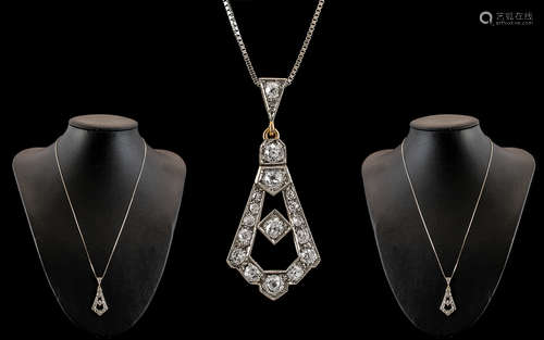 Art Nouveau Platinum and 18ct Gold Diamond Set Pendant of Su...