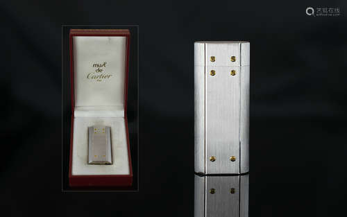 Cartier - Paris Brushed Steel and Gold Cigarette Lighter. Re...