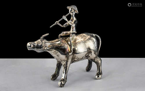 A Fine Chinese Ching Dynasty Antique Silver Model of a Water...