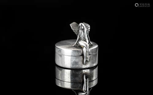 Novelty Silver Pill Box. Silver Pill Box with All Winged Dam...