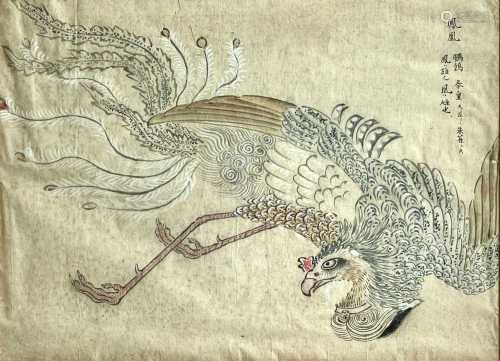 A Chinese watercolour painting of a phoenix, 19th century, w...