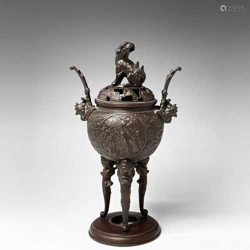 A Japanese bronze incense burner, 19th century, height 32cm.