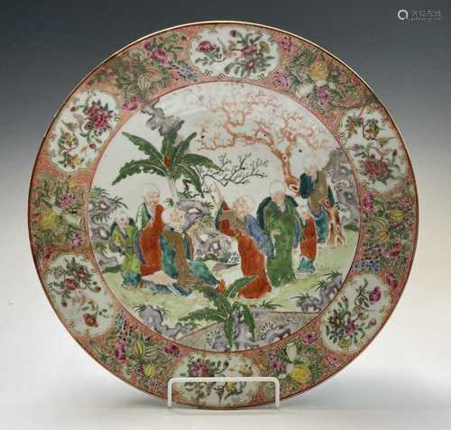 A Chinese Canton porcelain charger, 19th century, decorated ...