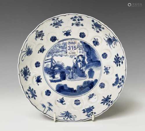 A Chinese porcelain blue and white lobed dish, Kangxi period...