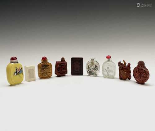 A collection of seven various Chinese snuff bottles etc, Qin...