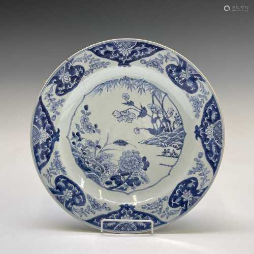 A Chinese Export porcelain blue and white charger, 18th cent...