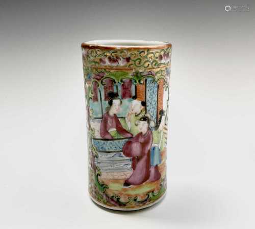 A Chinese Canton porcelain brush pot, 19th century, height 1...
