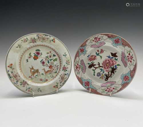 Two Chinese famille rose porcelain plates, 18th century, inc...