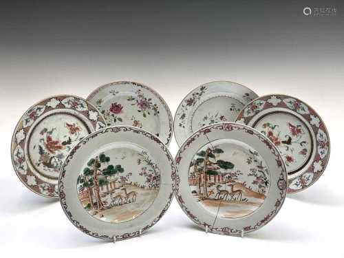 A pair of Chinese famille rose porcelain plates, 18th centur...