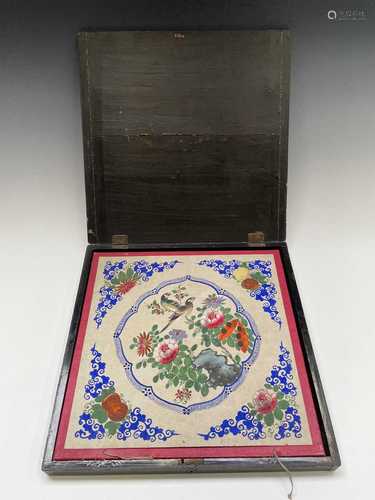 A Chinese black lacquered silk traders box, circa 1900, the ...