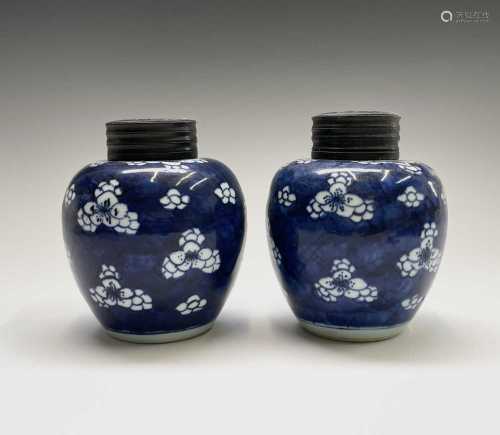 A pair of Chinese porcelain blue and white prunus pattern gi...