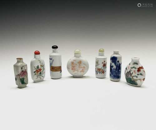 A collection of seven Chinese porcelain snuff bottles, Qing ...