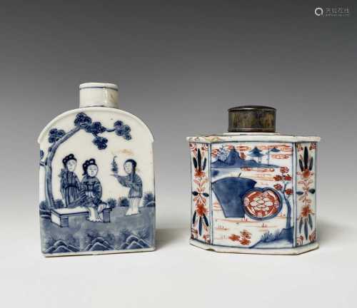 A Chinese Export porcelain blue and white tea caddy, 18th ce...