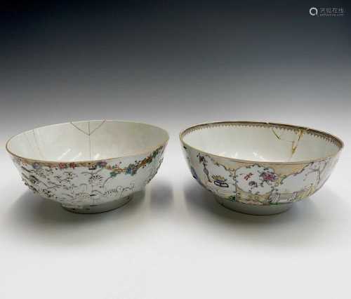 Two Chinese famille rose porcelain bowls, 18th century, heig...