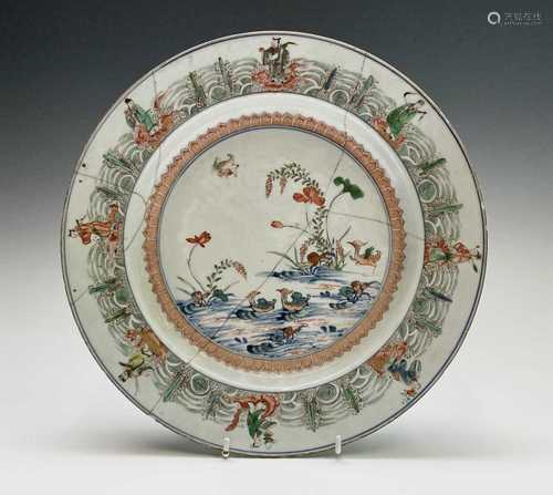 A Chinese famille verte porcelain charger, 18th century, wit...