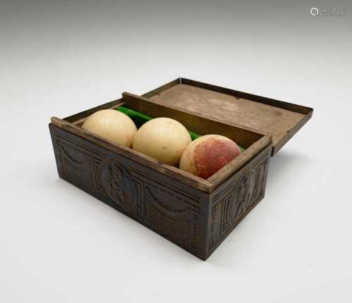 Three ivory billiard balls, late 19th century, diameters 5cm...