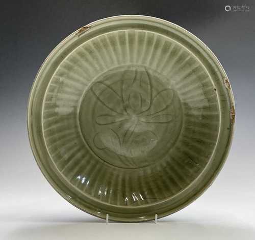 A large Chinese longquan celadon bowl, Ming Dynasty, the cen...