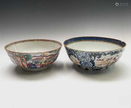 Two large Chinese famille rose porcelain bowls, Qianlong, he...