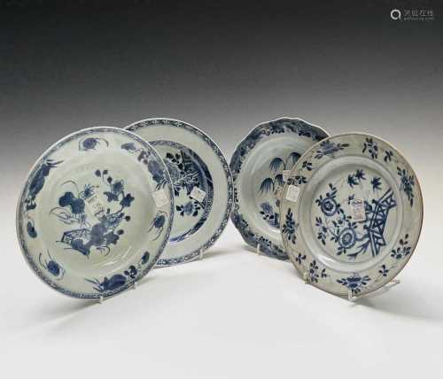Four Chinese porcelain blue and white plates, 18th century, ...