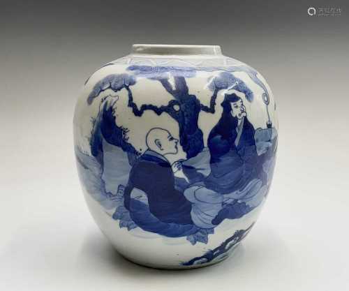 A Chinese porcelain blue and white ginger jar and cover, 19t...