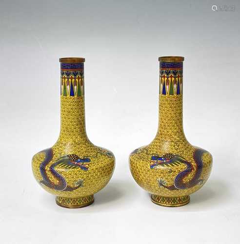 A pair of Chinese cloisonne vases, late 19th century, each d...