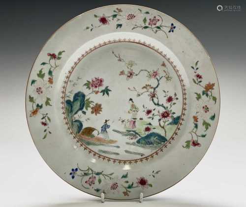 A Chinese famille rose porcelain plate, 18th century, the ri...
