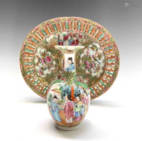 A Chinese Canton porcelain dish, 19th century, with pierced ...