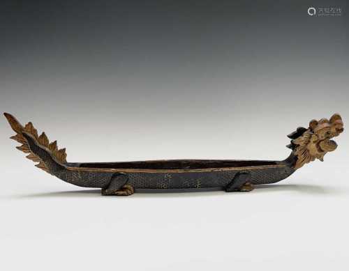 A Chinese lacquer dragon boat incense timekeeper, late 19th ...