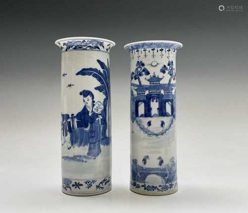 Two Chinese porcelain blue white cylindrical vases, late 19t...