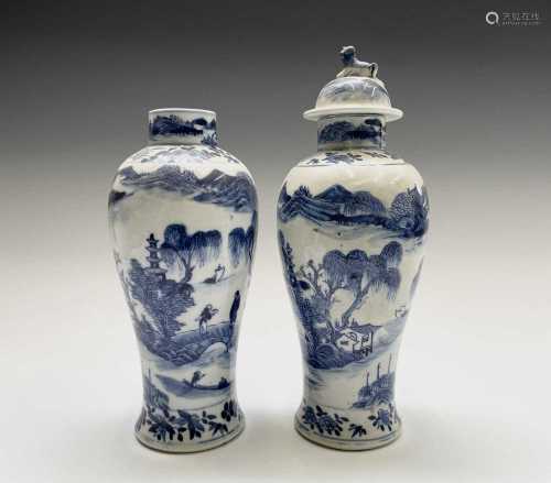 A pair of Chinese porcelain blue and white vases, late 19th ...