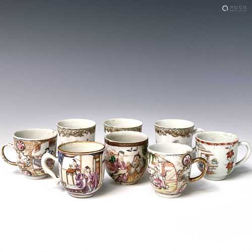 Eight Chinese famille rose porcelain cups, 18th century, lar...