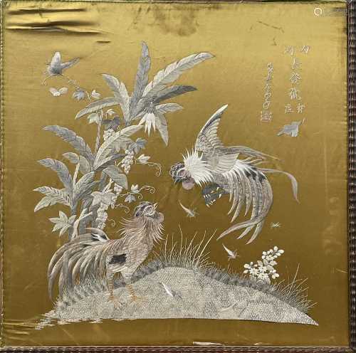 A Japanese silk embroidered picture, circa 1900, depicting c...