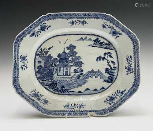 A large Chinese Export porcelain blue and white meat plate, ...