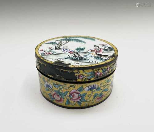 A Chinese Canton enamel circular box and cover, 19th century...