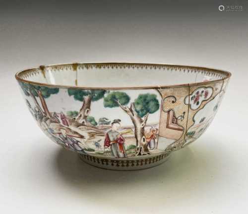 A Chinese famille rose porcelain bowl, 18th century, the lan...