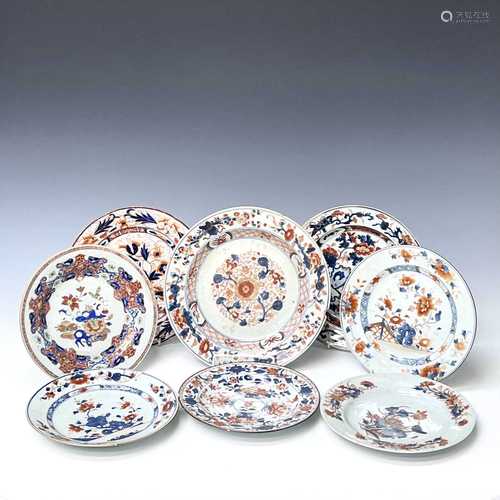 Eight Chinese Imari porcelain plates, 18th century, largest ...