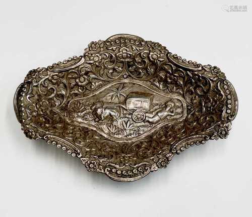 An Indian silver shaped dish, early 20th century, with a foi...