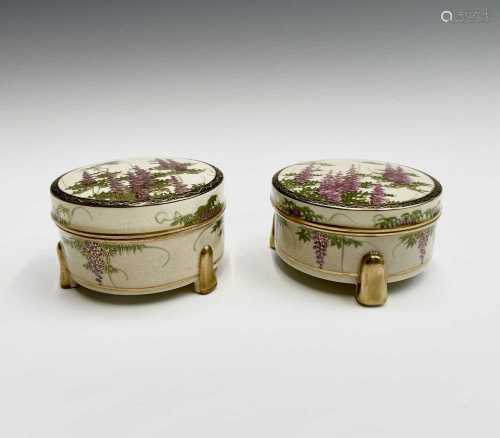 Two similar Japanese Satsuma porcelain circular boxes and co...