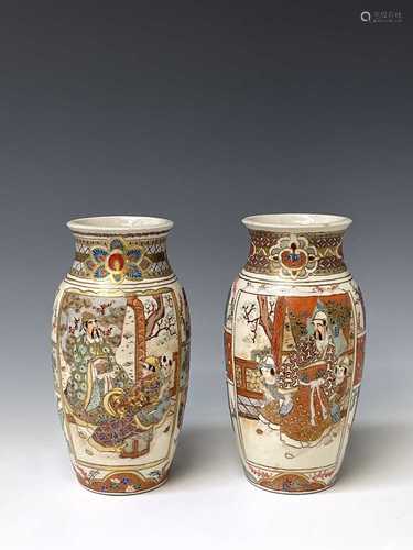 A pair of Japanese Satsuma pottery vases, by Shuzan, circa 1...