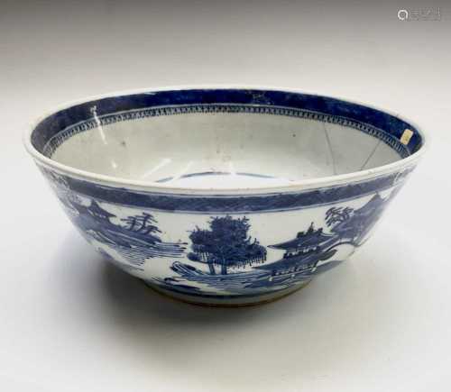 A Chinese Export porcelain blue and white punch bowl, 18th c...