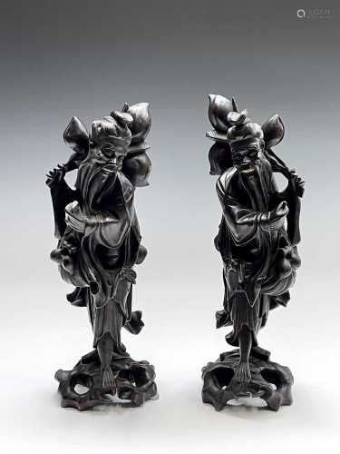 A large pair of Chinese rootwood figures, late 19th century,...